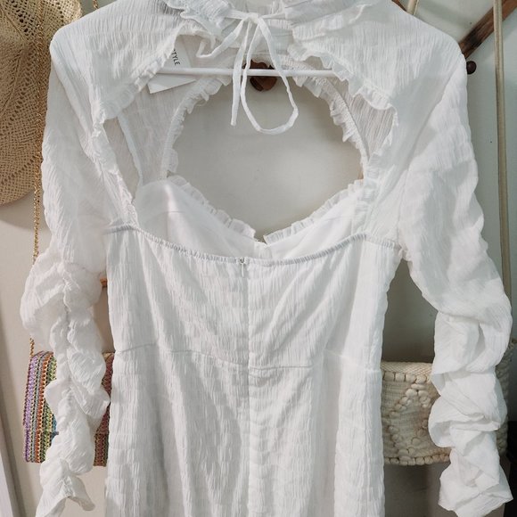 White Ruffled Mini Dress - Picture 6 of 8